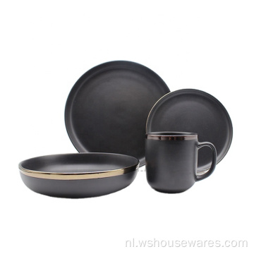 Luxe Black Stoneware Dinty Set met Gold Edge